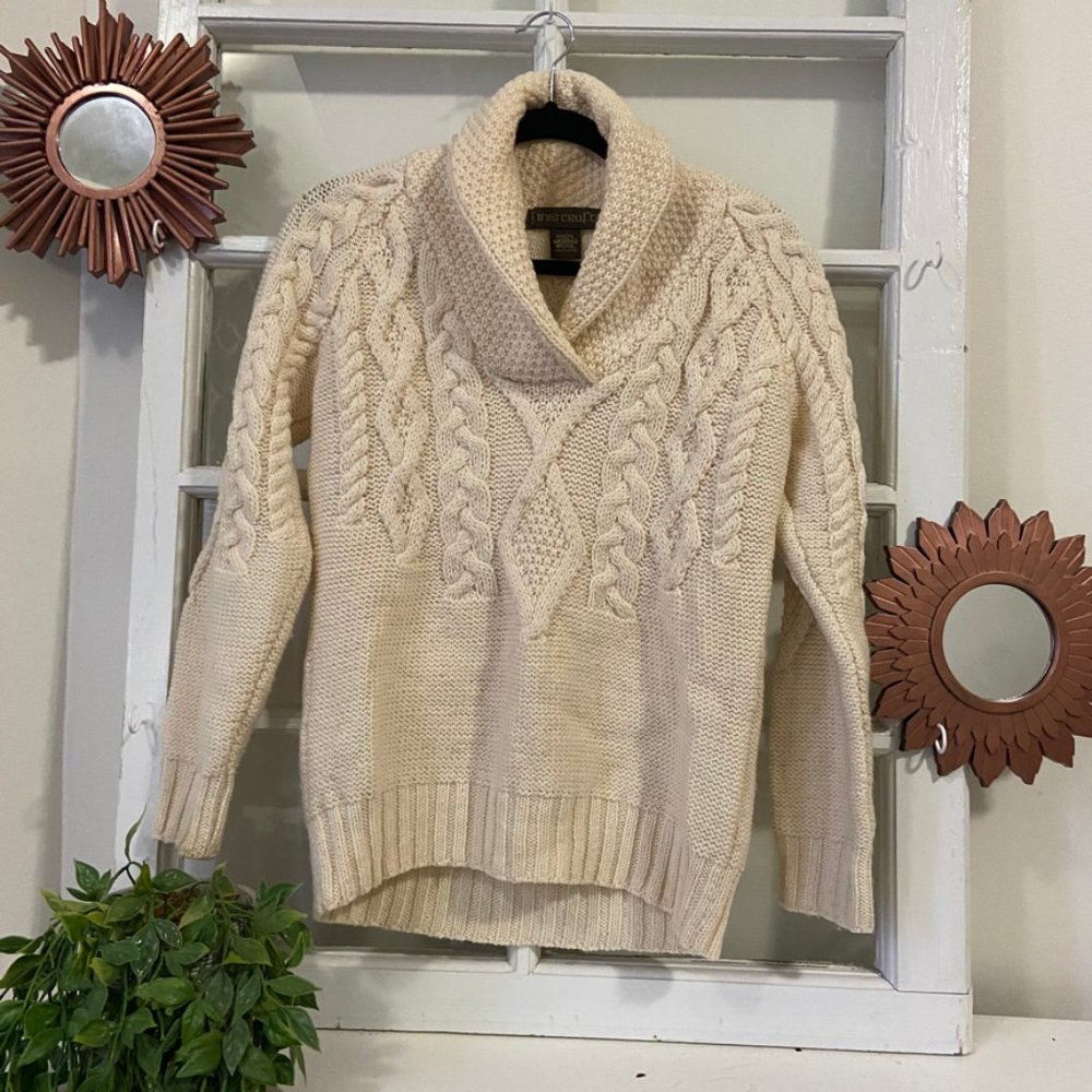 Inis Crafts Merino Wool Collared Chunky Sweater